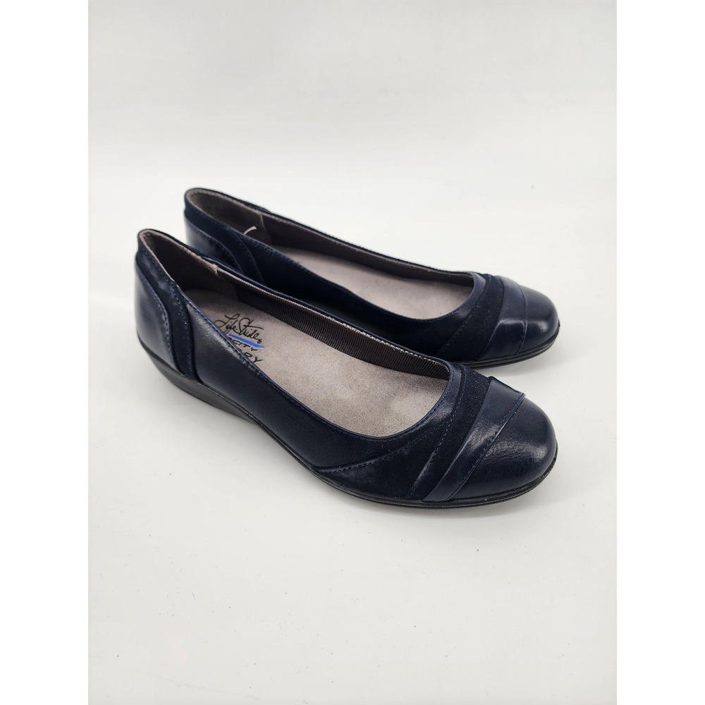 LifeStride Alchemy Womens Navy Wedge Heels Memory Foam Shoes